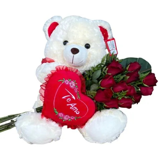 Rosas rojas importadas con oso de peluche 